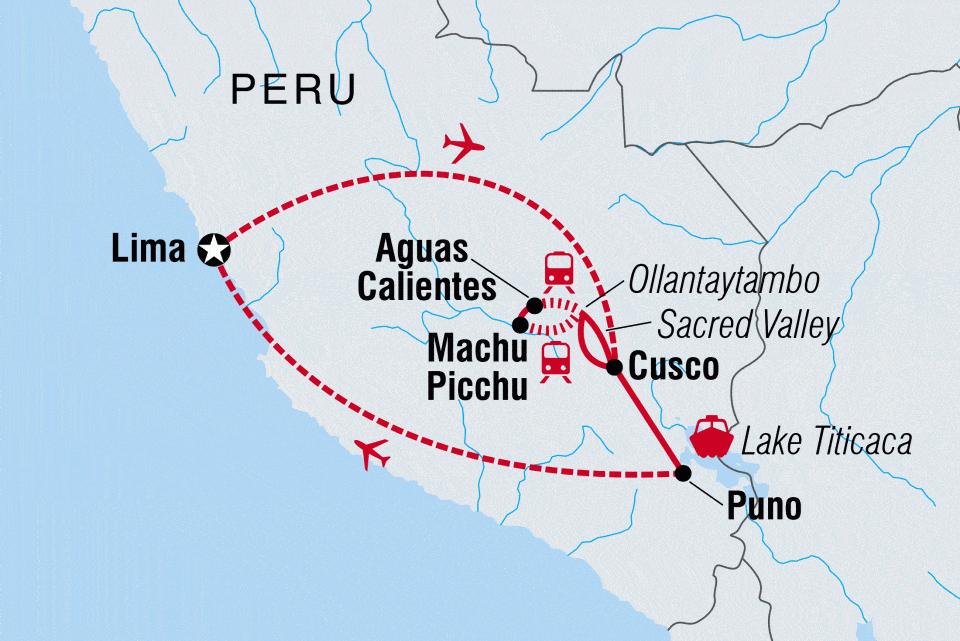 The Classic Peru trip map from Intrepid Travel